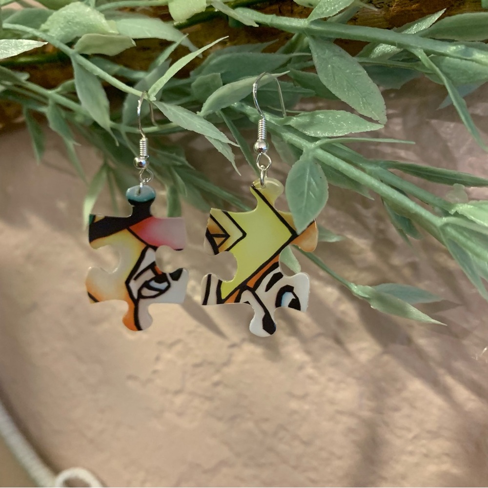 Handmade puzzle earrings - Picture 4 of 11